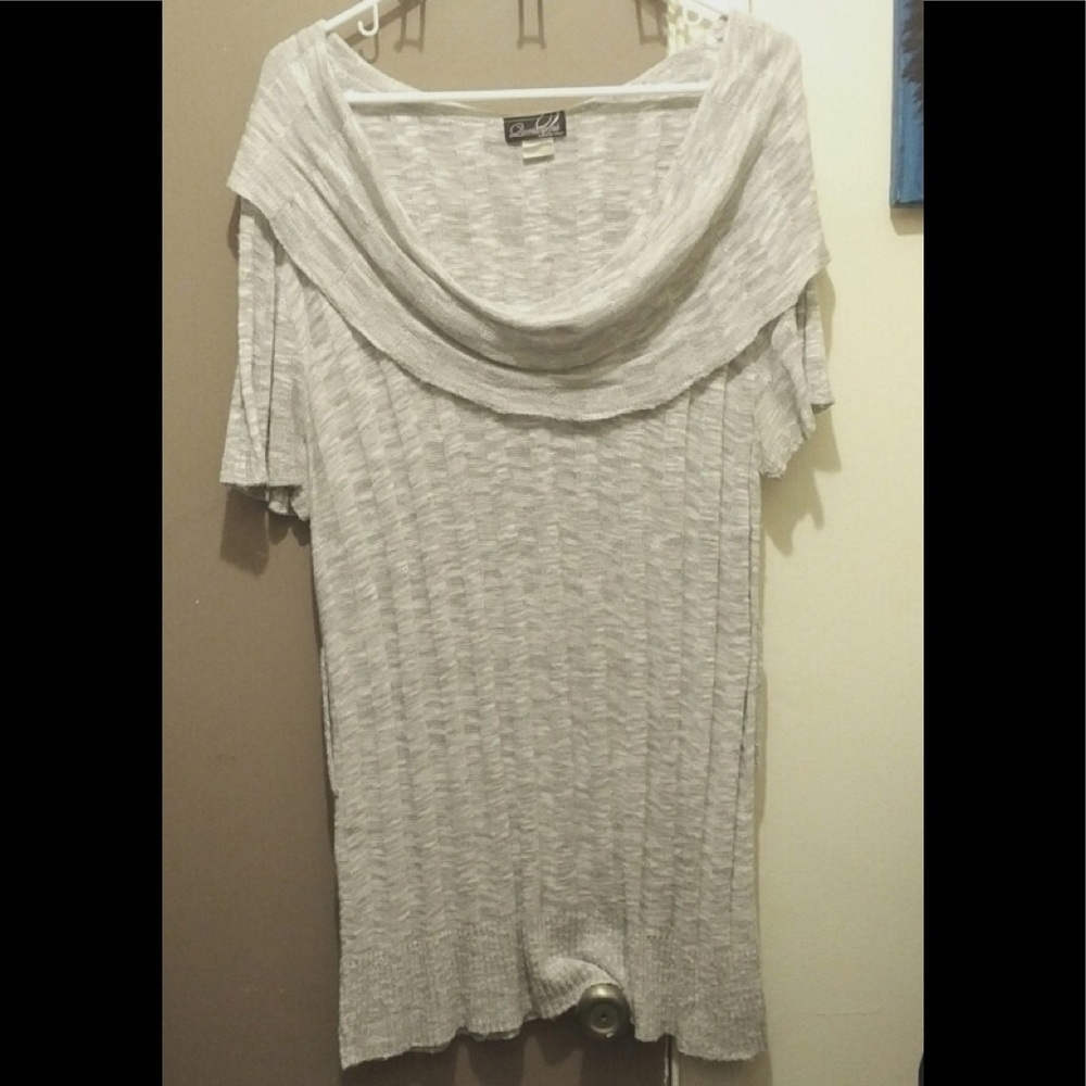 Light gray & white cowl neck sweater